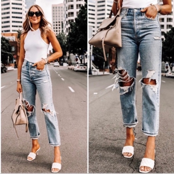 Agolde 90's Jeans Wander Color Distressed Mid Rise Loose Fit Sz 29 Organic - Picture 2 of 11